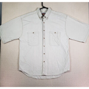 Double Impact Shirt Mens XL White Button Up Short Sleeve Classic Fit Cotton